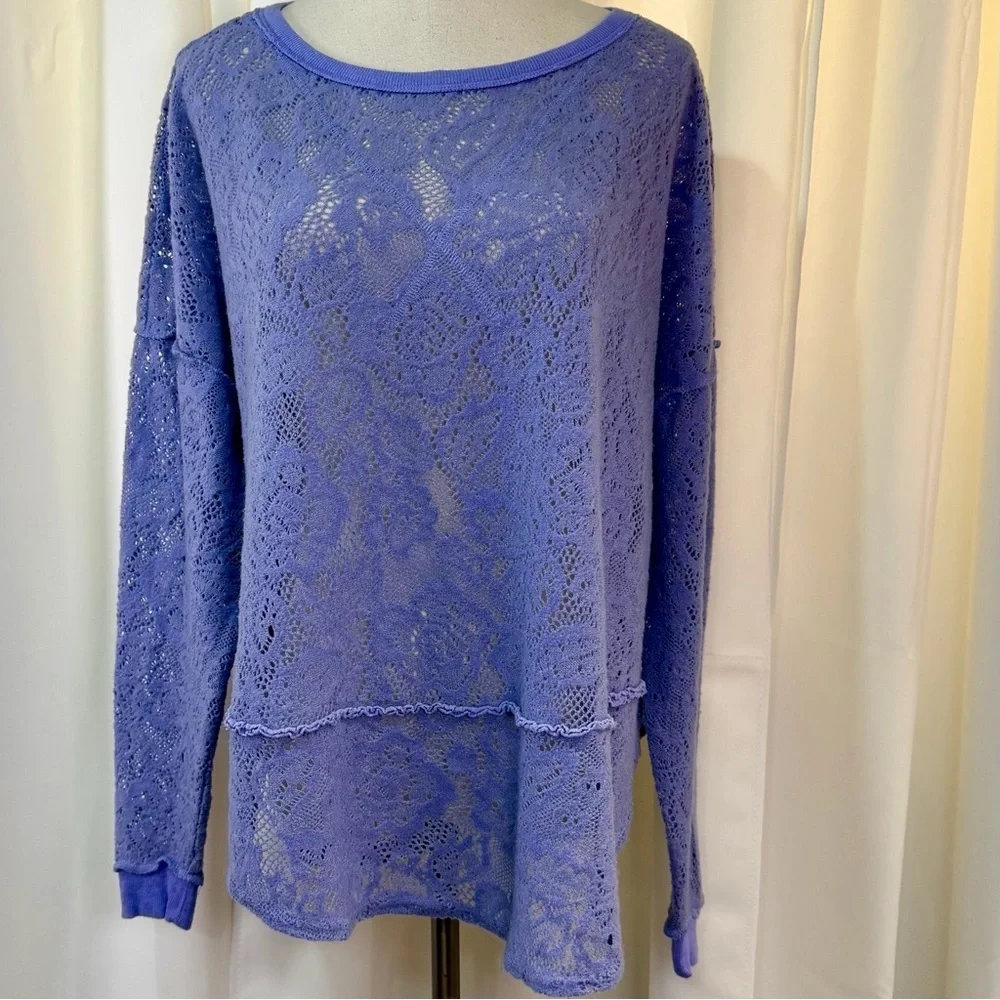Free People ‘Not Cold In This Top’ Lace Long-Sleeve Top in Lavender Purple Small